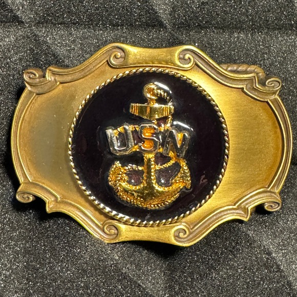 USN‎ Anchor Belt Buckle Gold Tone Military Navy Nautical Accessory - Picture 1 of 10
